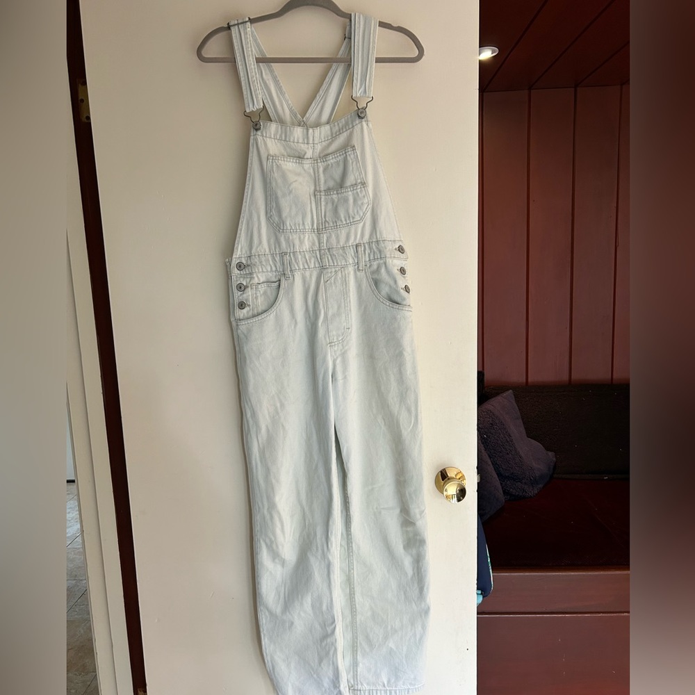 Free People Light Wash Denim Overalls Jumpsuit